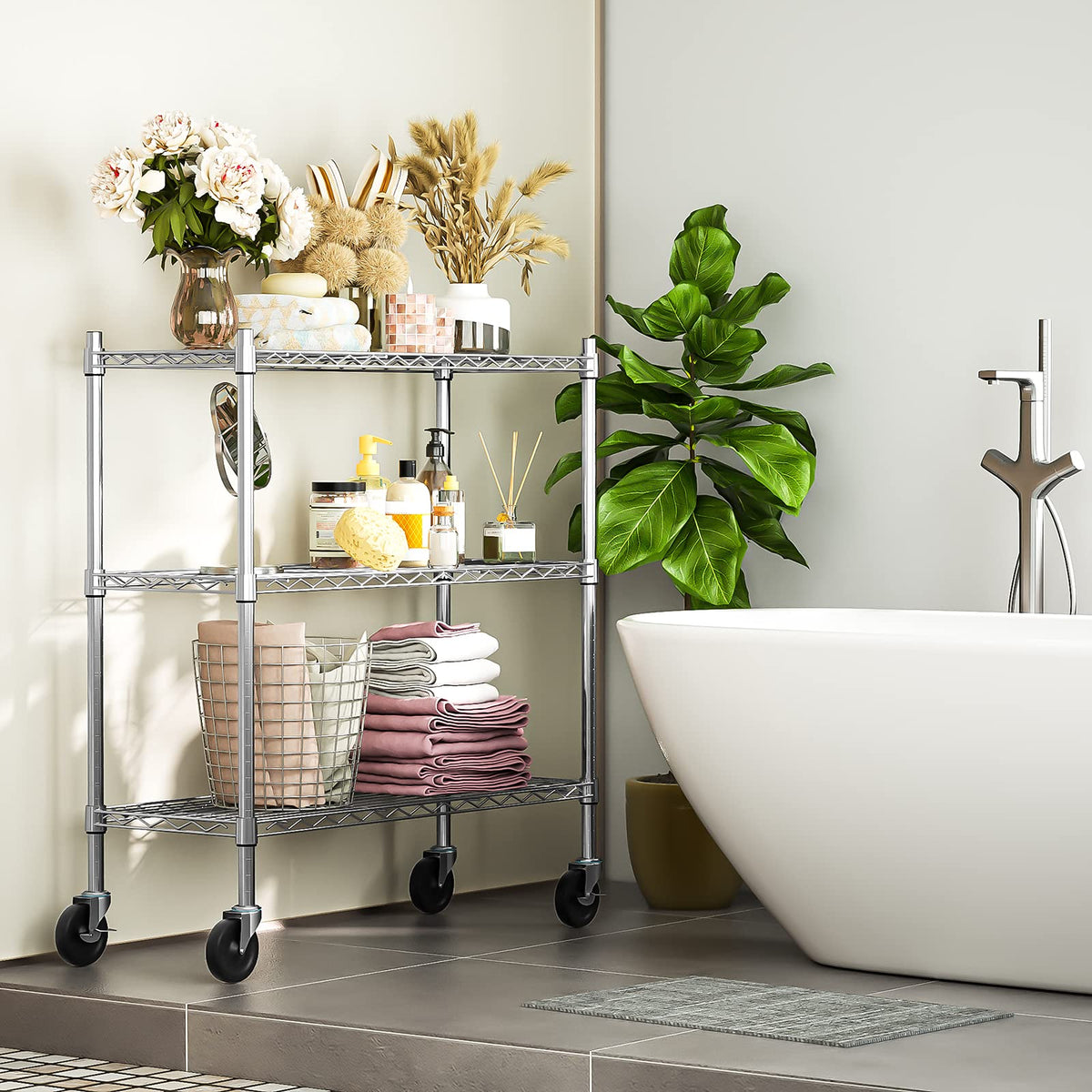 3-Tier Heavy Duty Metal Storage Shelves with Casters X6979