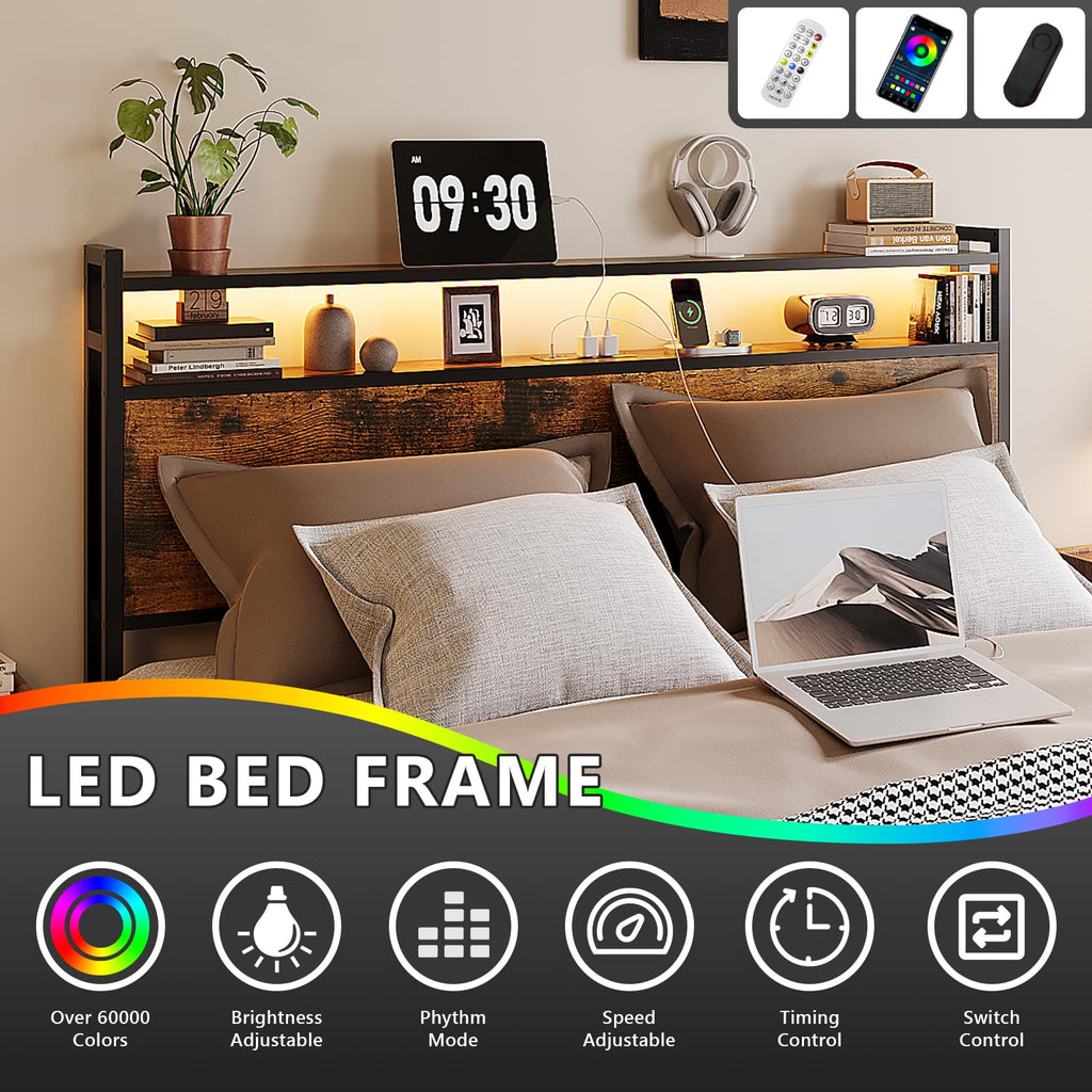 Queen Bed Frame with 4 Storage Drawers and Headboard S379372
