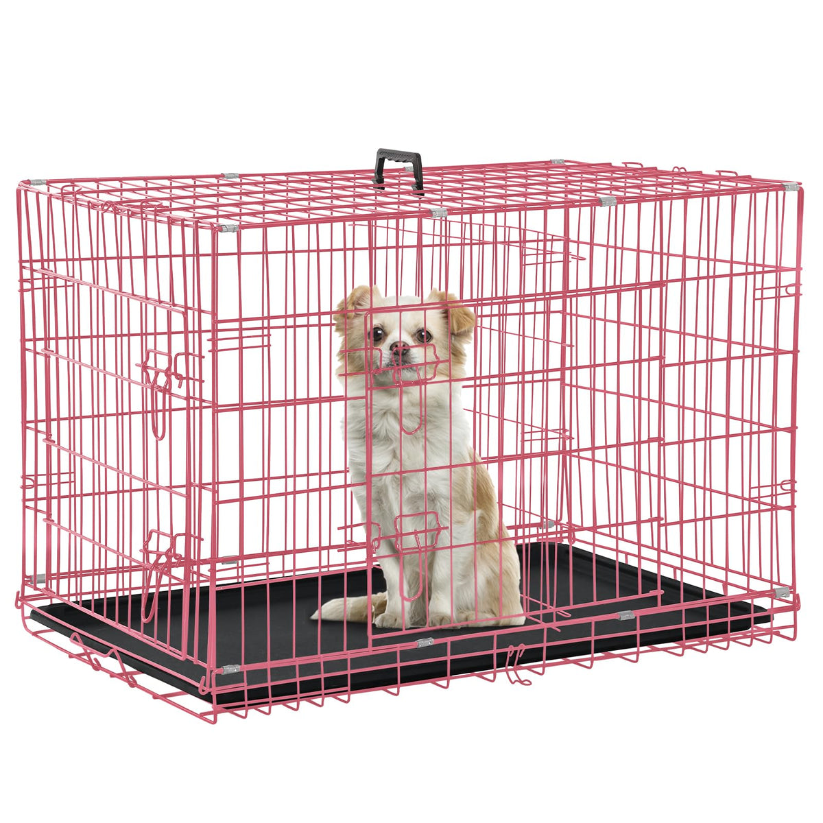 24" Pink Double Door Wire Dog Crate with Divider L316375