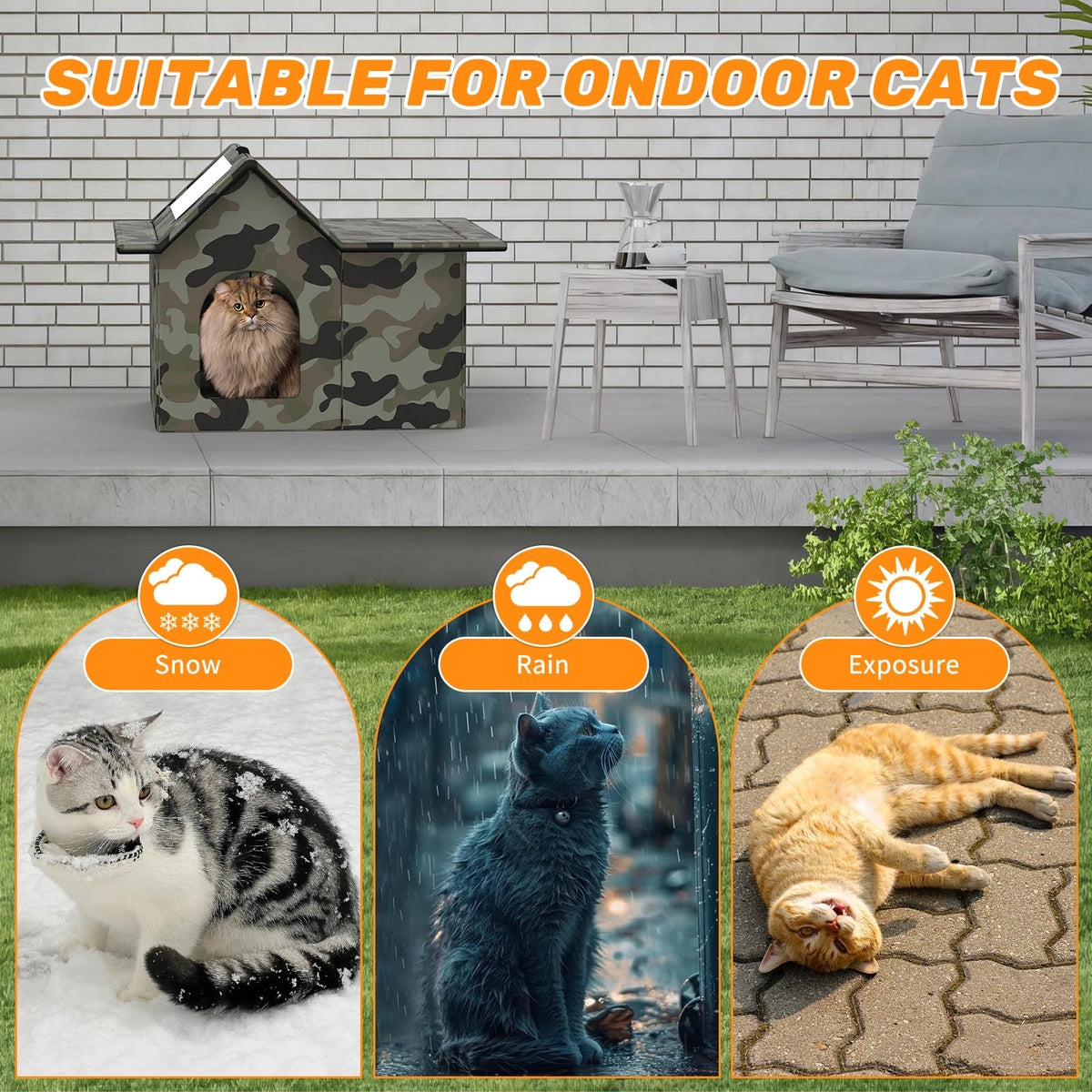 Weatherproof Collapsible Outdoor Cat House with Door and Soft Mat D2954