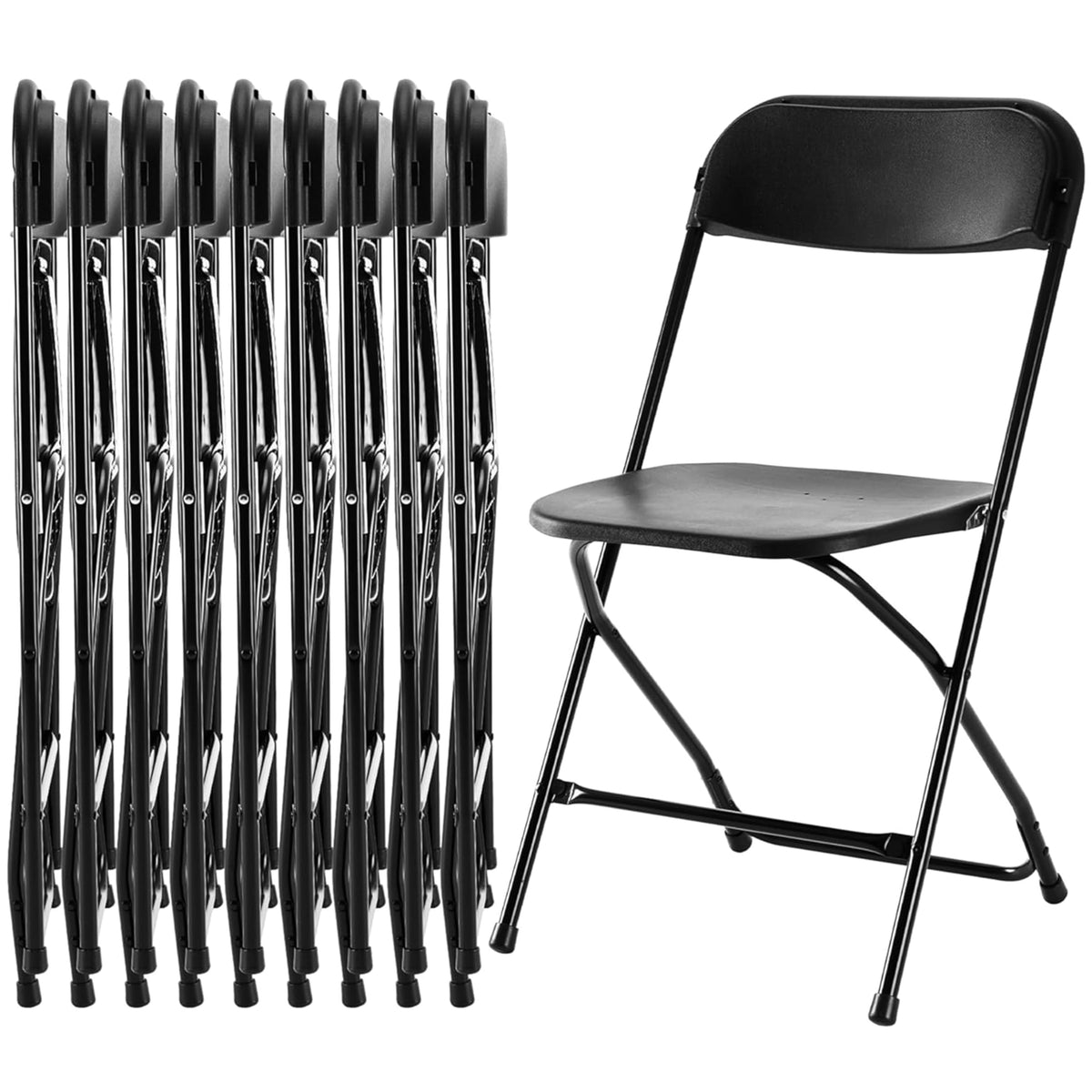 Black 10-Pack Folding Plastic Chair with Metal Frame K595193