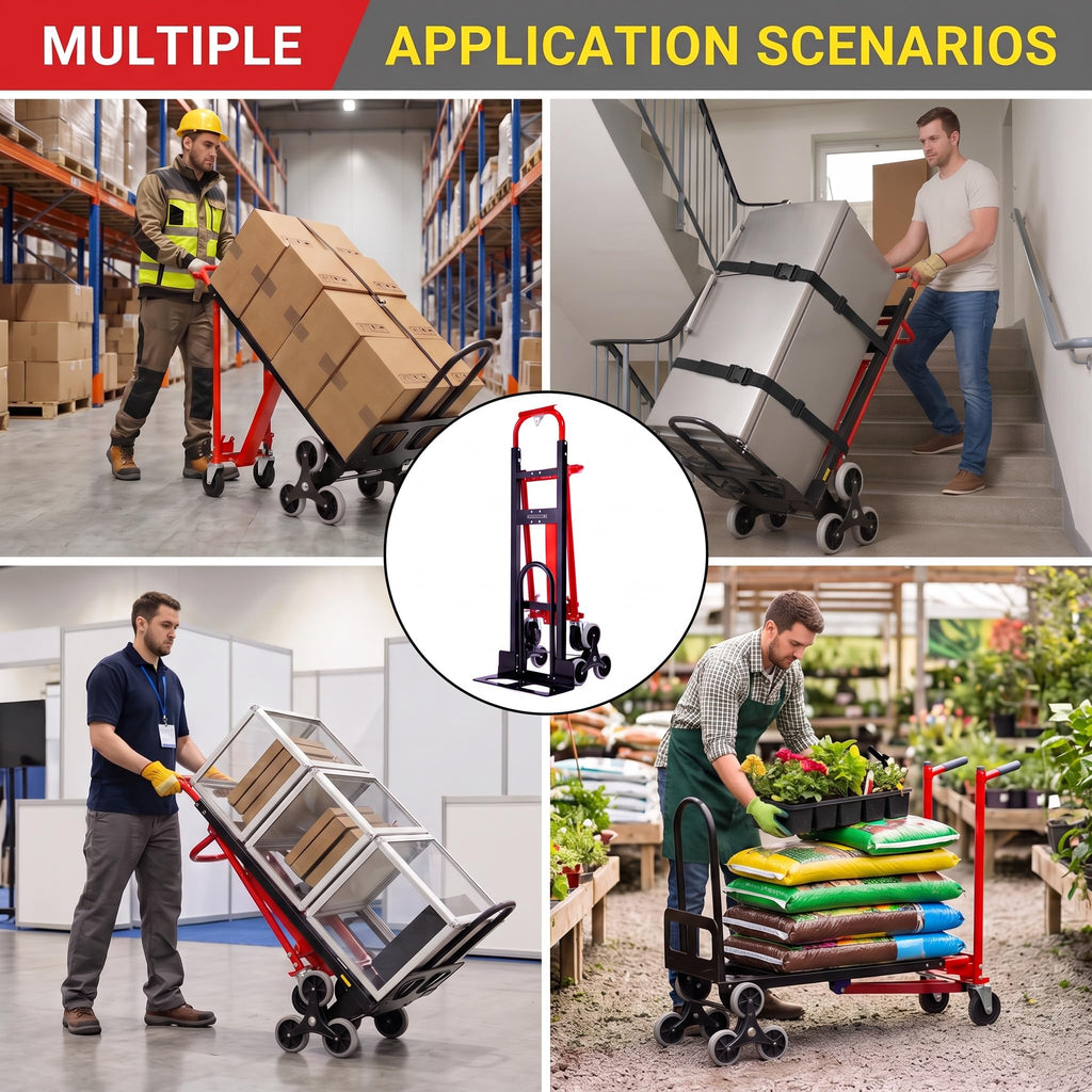 Heavy Duty 1000LBS Stair Climbing Convertible Hand Truck Cart with Solid Wheels F665721