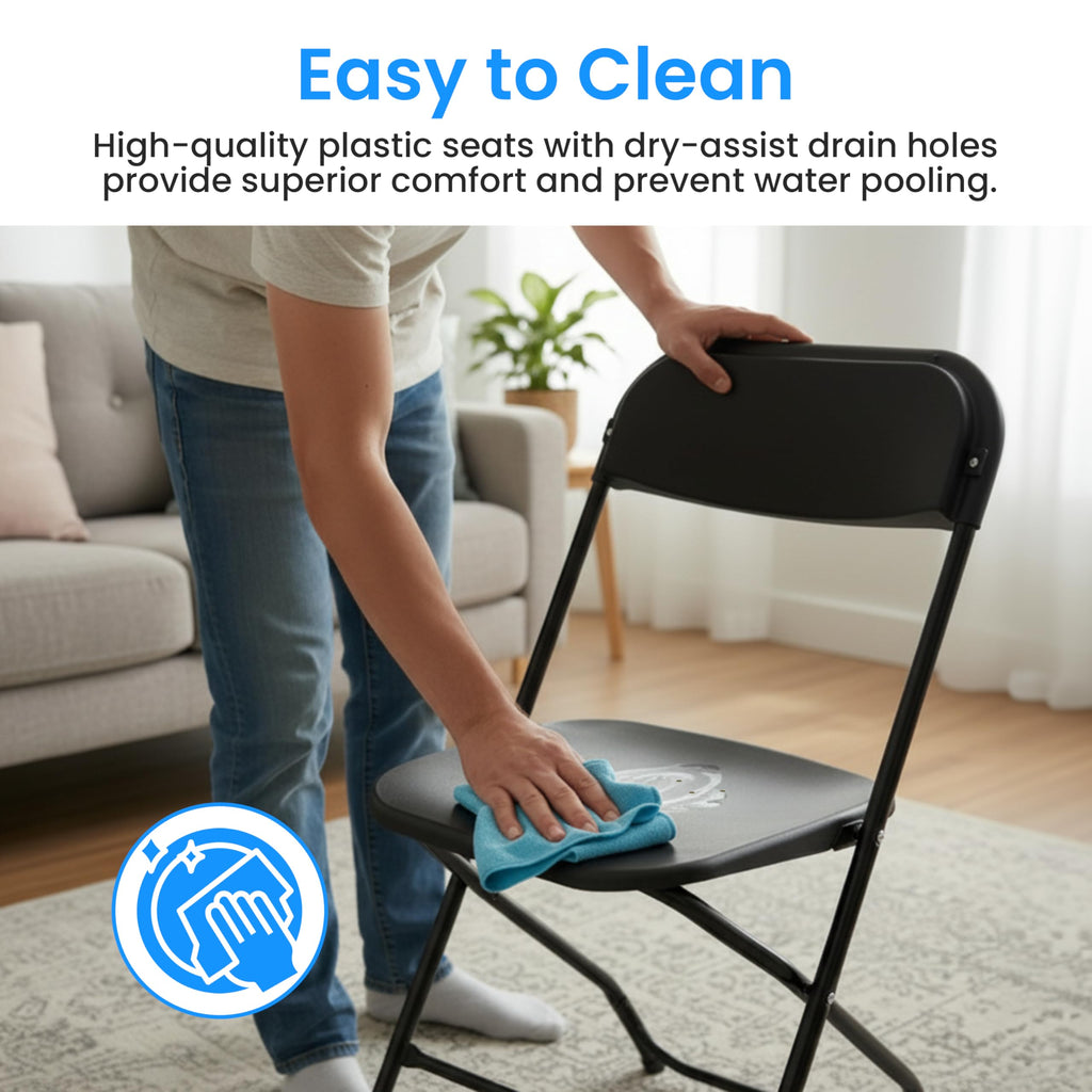 Black 10-Pack Folding Plastic Chair with Metal Frame K595193