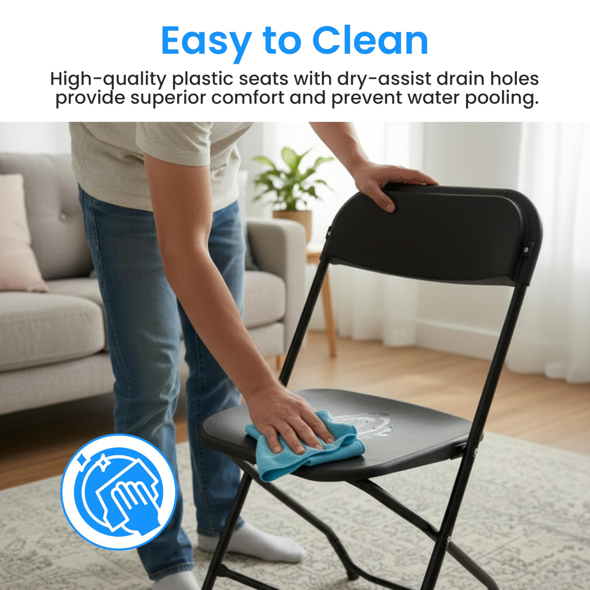 Black 10-Pack Folding Plastic Chair with Metal Frame K595193