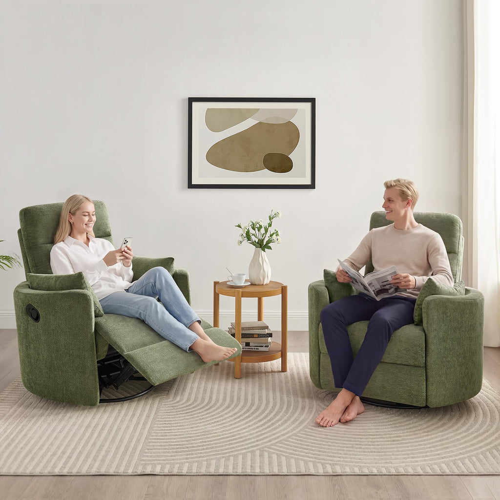 Oversized 360° Swivel Glider Recliner Chair with 2 Pillows and Footrest O1923