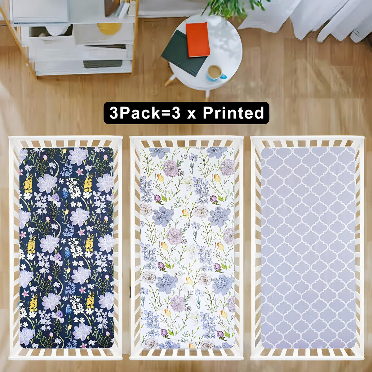 Soft Floral Crib Sheets 3 Pack 28'' X 52'' Fitted Microfiber Violet Z322198