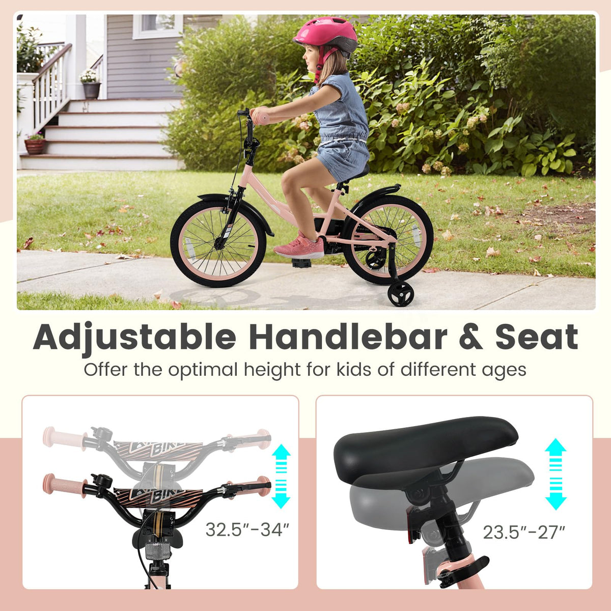 Kids Bike with Removable Training Wheels, Dual Brakes, Adjustable Seat & Handlebar F12499