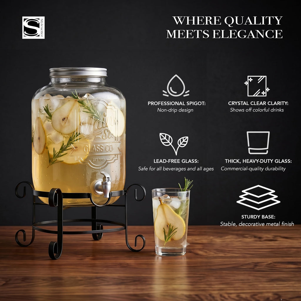 Glass Beverage Dispenser with Metal Stand 3 Gal U30265