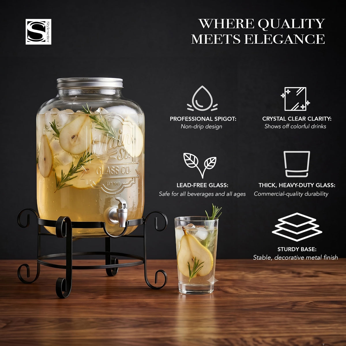 Glass Beverage Dispenser with Metal Stand 3 Gal U30265