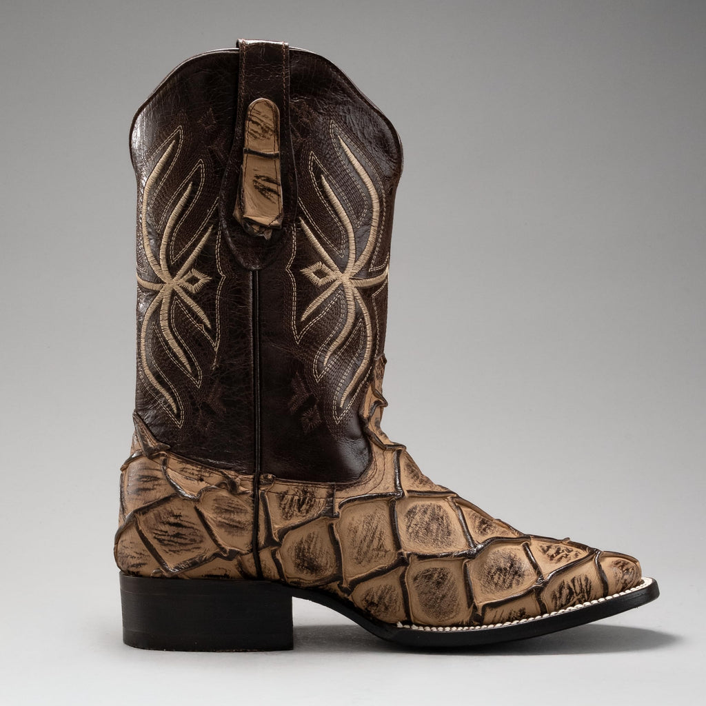 Leather Print Embroidered Square Toe Cowboy Boots M727473