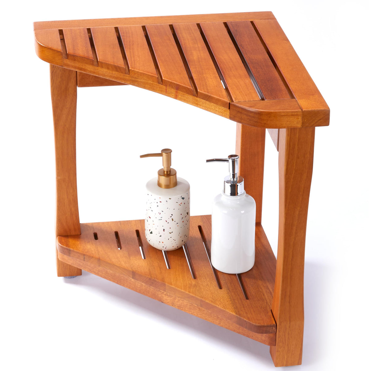Teak Corner Shower Bench with Storage Shelf G876011