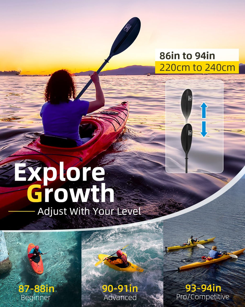 Adjustable Carbon Fiber Kayak Paddle S635