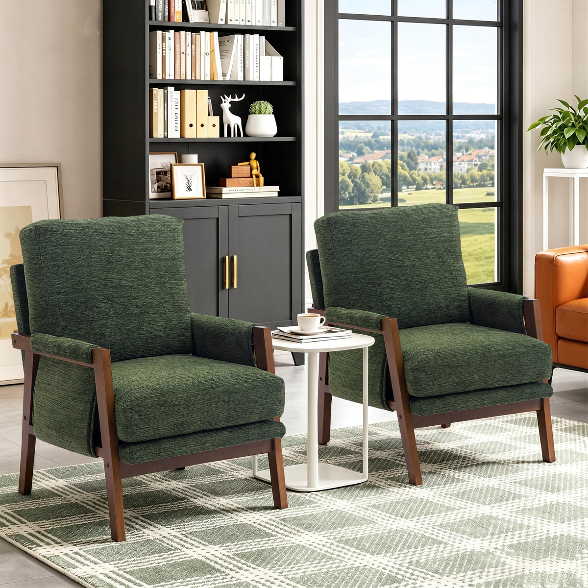Green Accent Chairs Set of 2 Upholstered Fabric Y45246