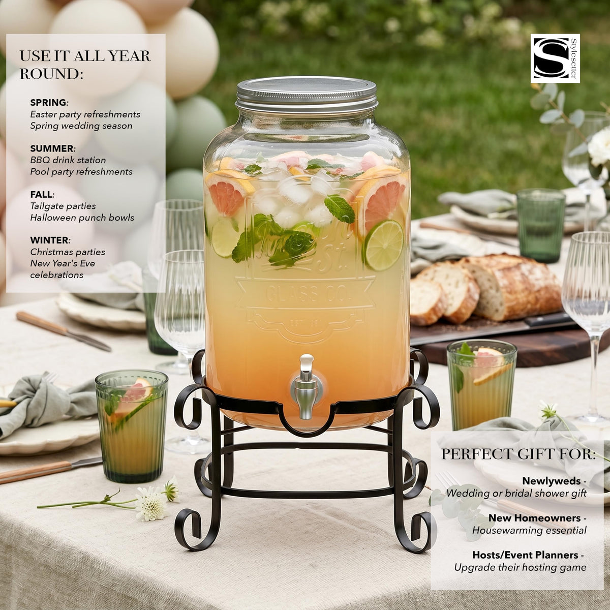 Glass Beverage Dispenser with Metal Stand 3 Gal U30265