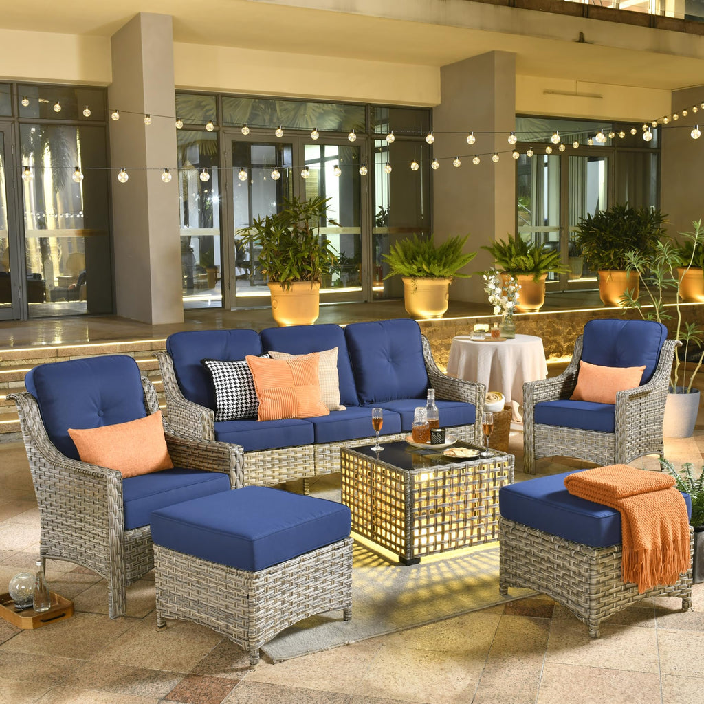 6 Piece Outdoor Patio Furniture with 3 Seat Sofa and Ottoman Z17026