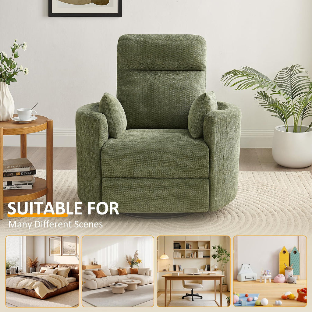 Oversized 360° Swivel Glider Recliner Chair with 2 Pillows and Footrest O1923