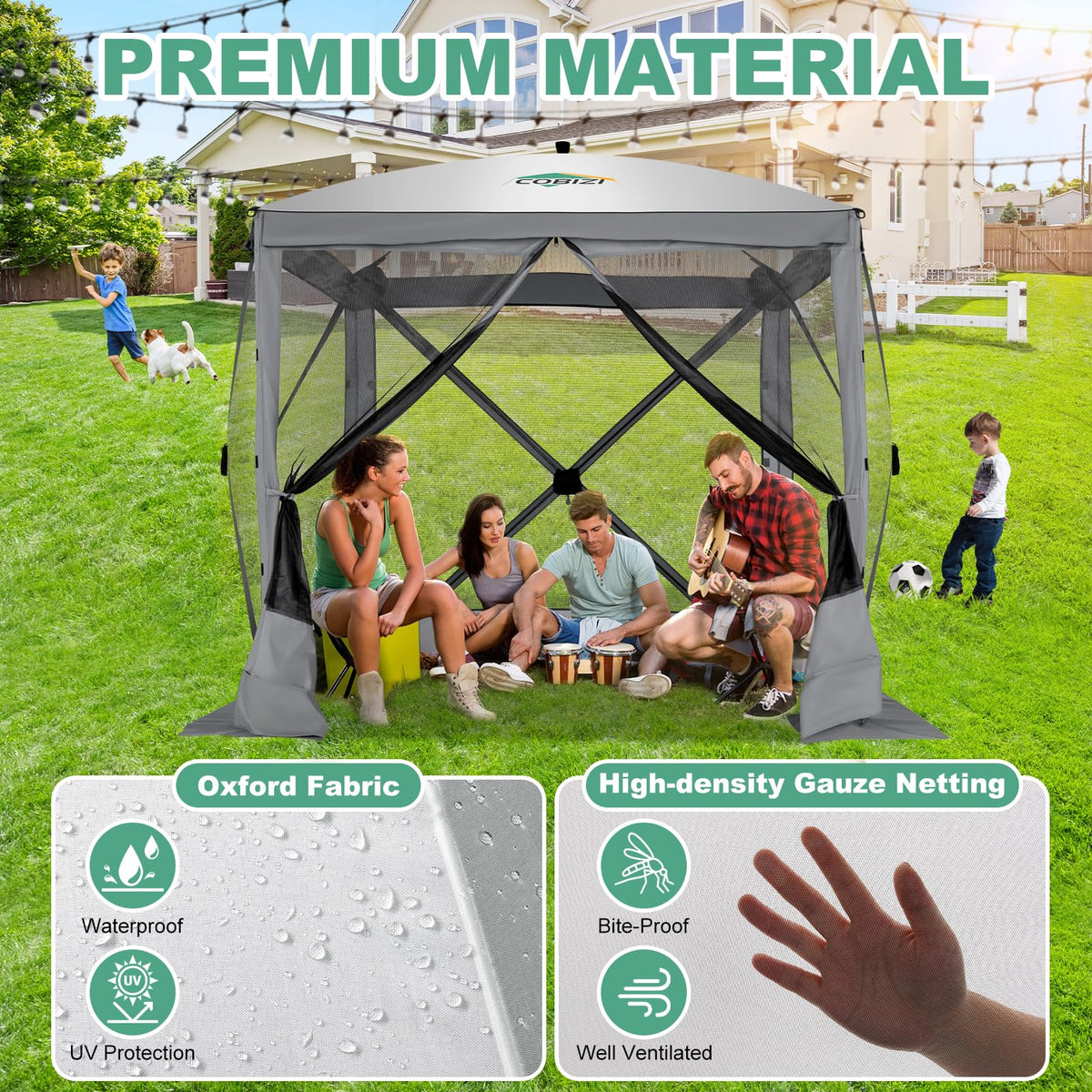 6x6 FT Waterproof Pop up Gazebo Tent with Mosquito Netting J976792
