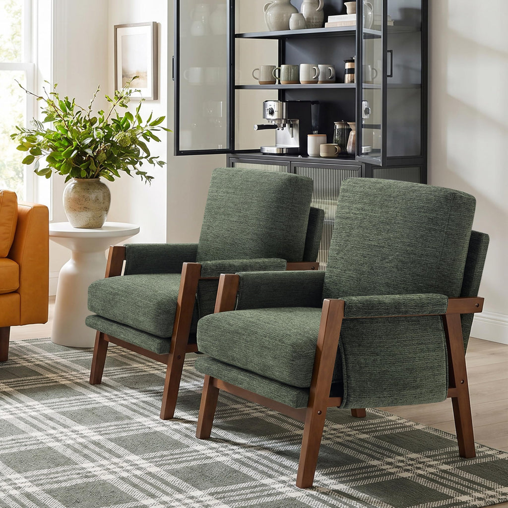 Green Accent Chairs Set of 2 Upholstered Fabric Y45246