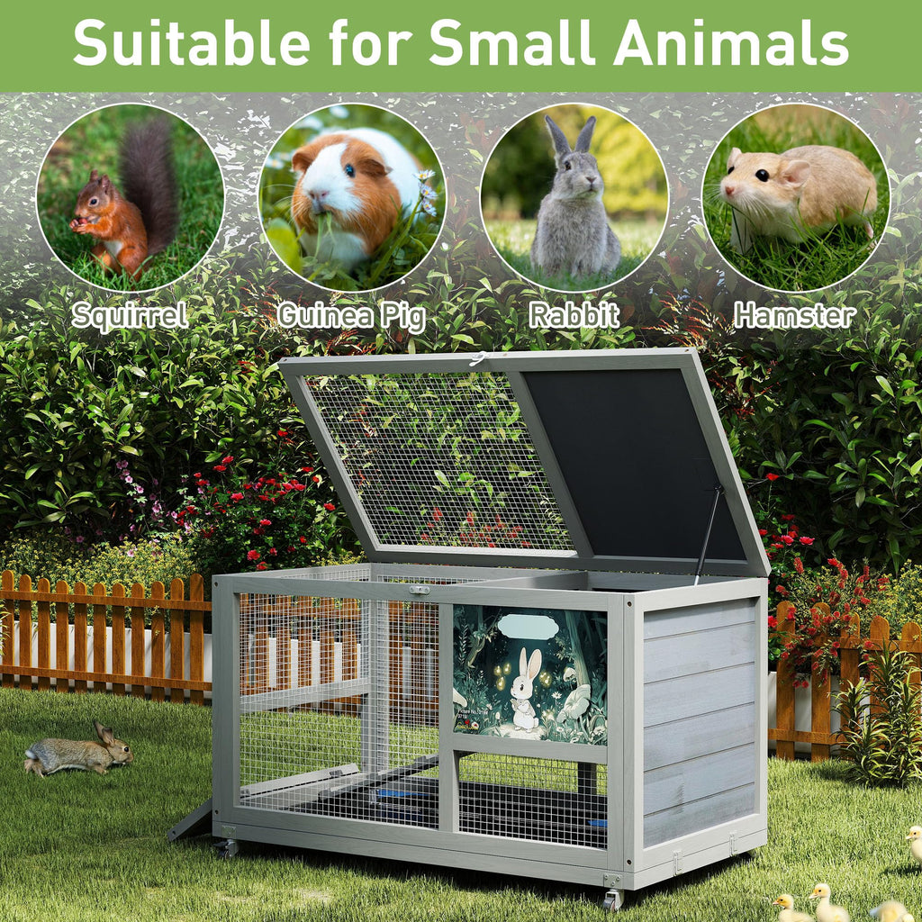 36.5" Two-Level Wooden Rabbit Hutch with Casters & Ramp C989985
