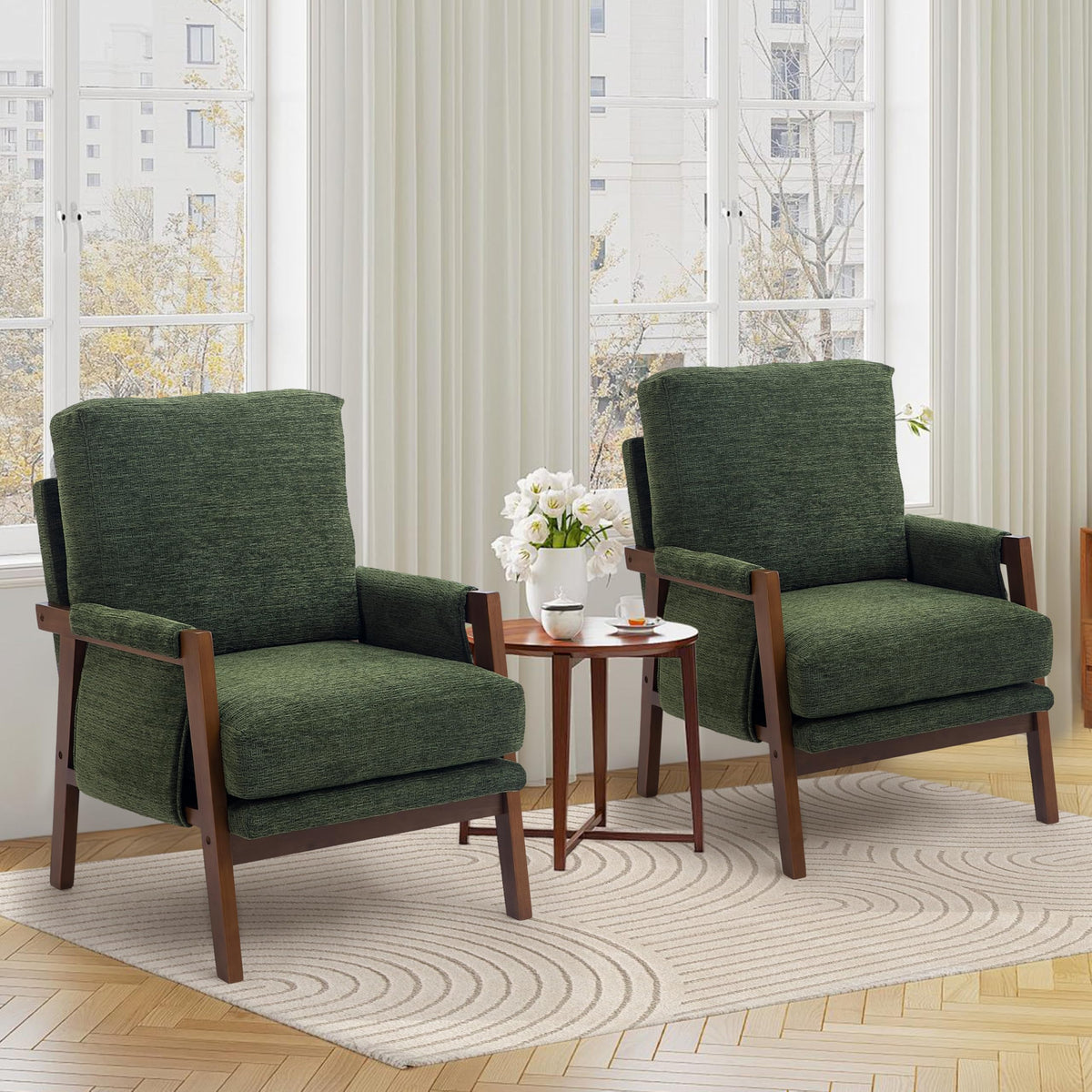 Green Accent Chairs Set of 2 Upholstered Fabric Y45246