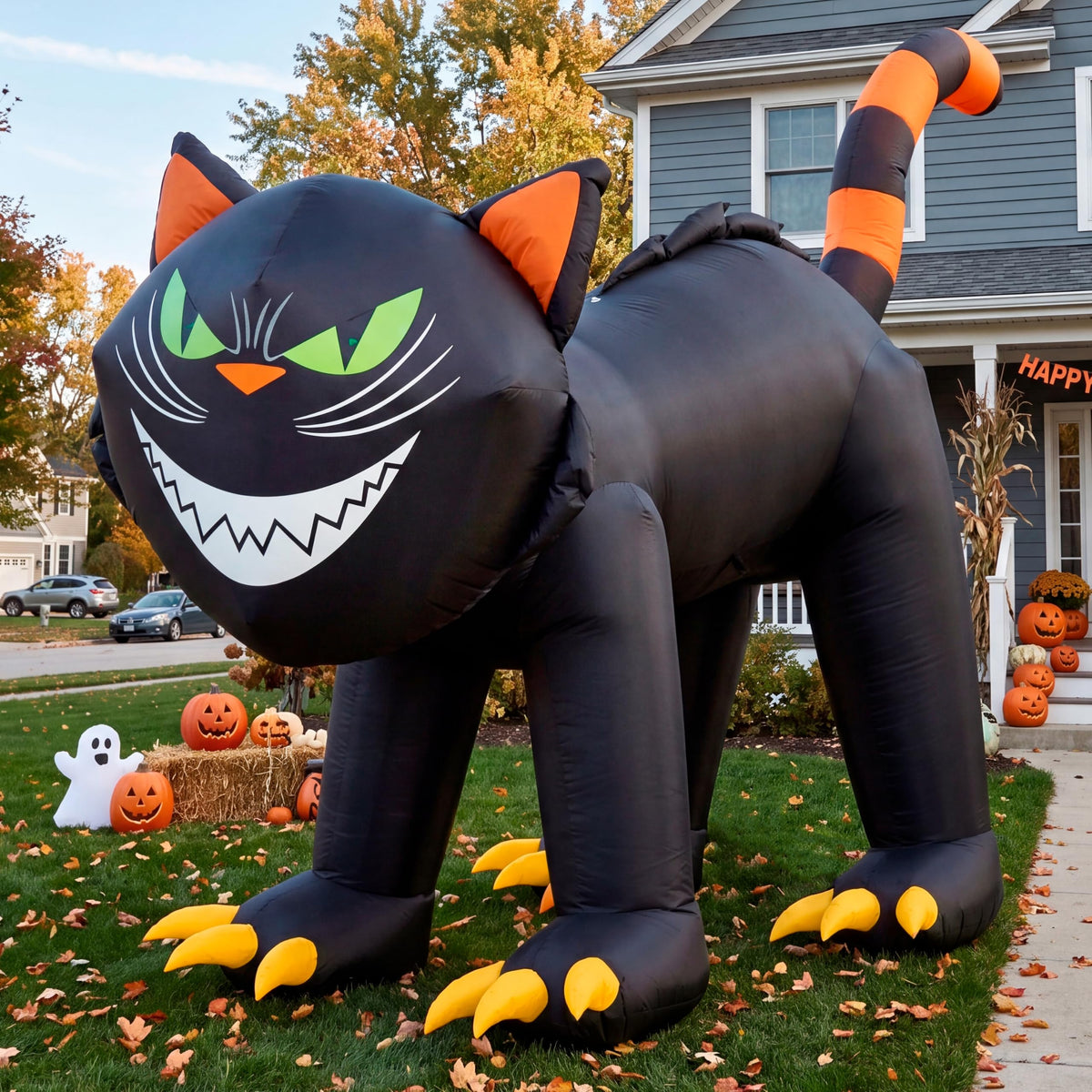 7 ft Black Cat Inflatable with LED Lights Z4926