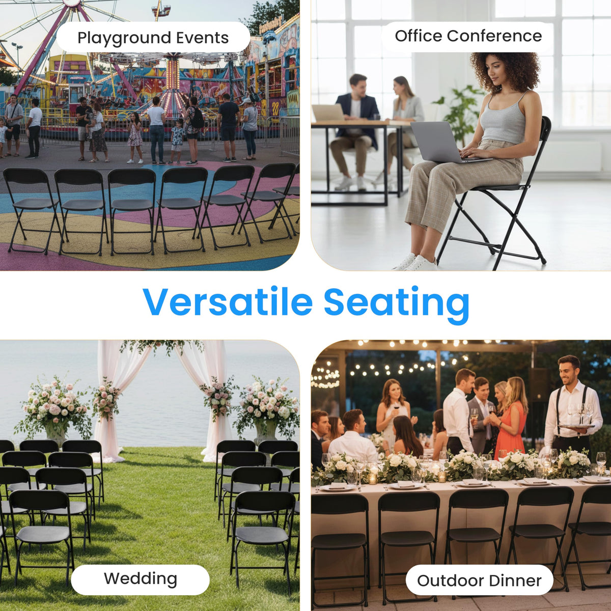 Black 10-Pack Folding Plastic Chair with Metal Frame K595193