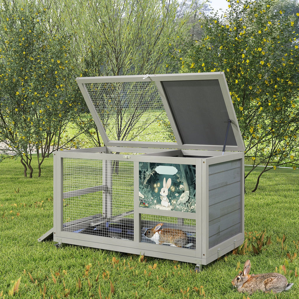 36.5" Two-Level Wooden Rabbit Hutch with Casters & Ramp C989985